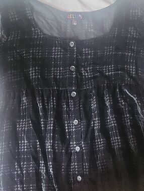 Velvet Sheer Plaid Button-Front Mini Dress